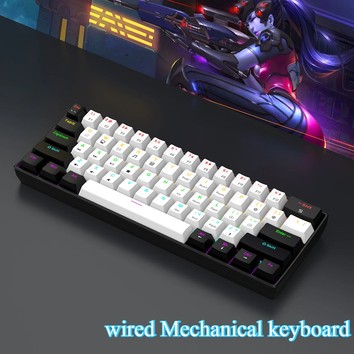 Mechanical keyboard gamer 60% mini 6 1keys backlit pc switches keyboards portable wired cute laptop key board teclado mecanico