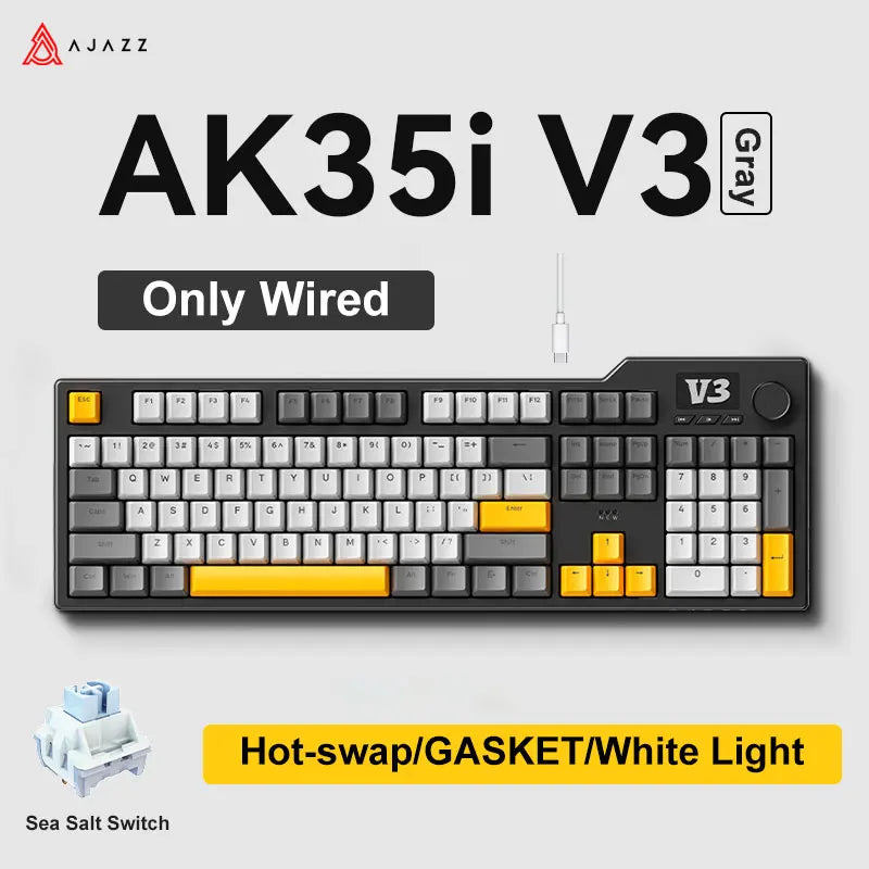 New AJAZZ AK35I V3 MAX Tri-mode Wired Bluetooth Wireless Gaming Keyboard Gasket Full Key Hot Swap 104 Keys Customized Keyboard