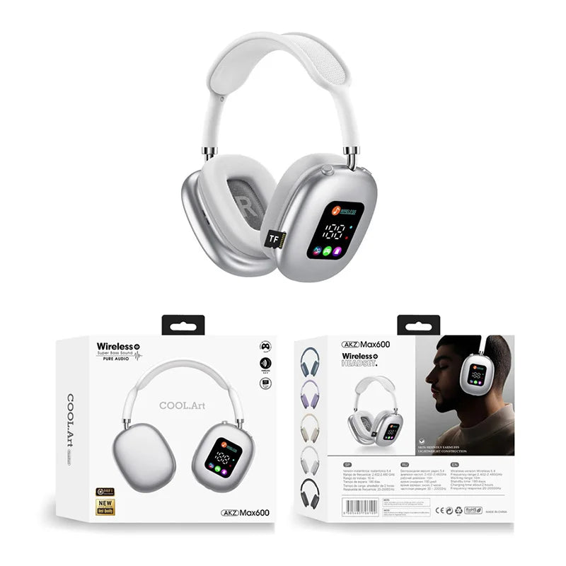MAX600 Model New Wireless Active Noise Cancelling Headphones Hybrid Wireless Headphone With Touch Control LED Screen 2025 Hot