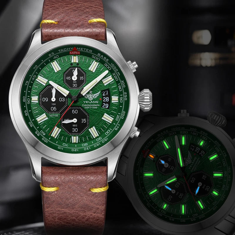 Ρολόι χαλαζία YELANG V1029S για άνδρες, 42mm, μηχανισμός Japan OS10, φωσφορίζον T100, αδιάβροχο 100M, αθλητικό ρολόι στρατιωτικού στυλ με ζαφείρι