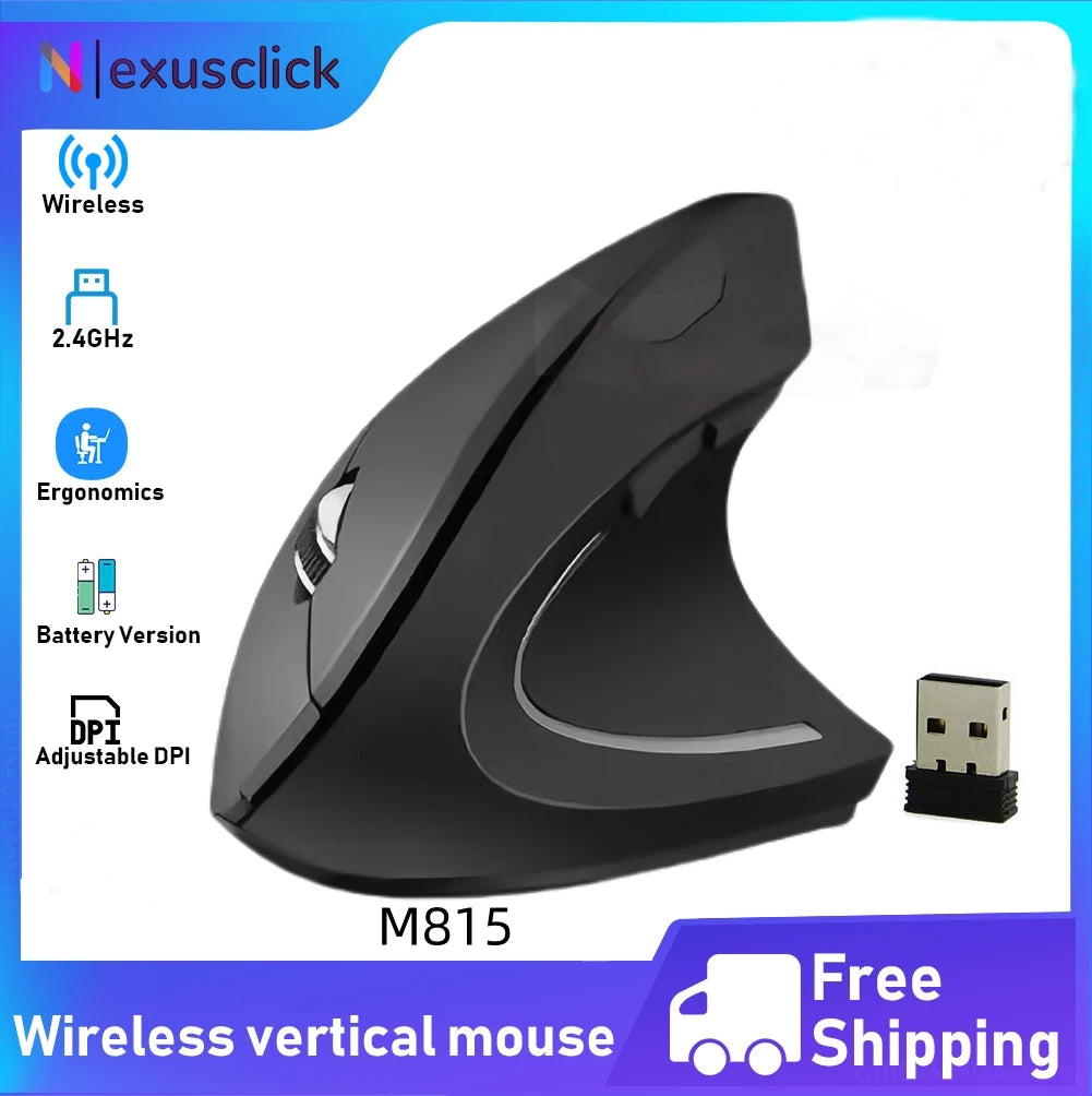 2.4G Bluetooth kabellose vertikale Maus, wiederaufladbar, ergonomisch, 1600DPI einstellbare Gaming-Maus mit 6 Tasten für Laptop, PC und Computer