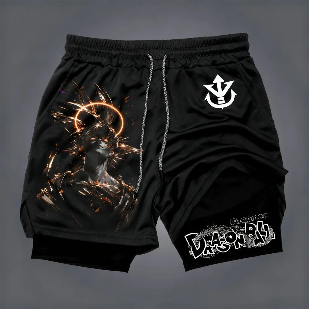 Produit gaming premium Fraquane, produits de luxe, nouvelle génération, équipement gamer Dragon Ball Men's Double-layer Shorts Son Goku Summer Japanese Anime Fake Two-piece Sports Fitness Quick-drying Shorts
