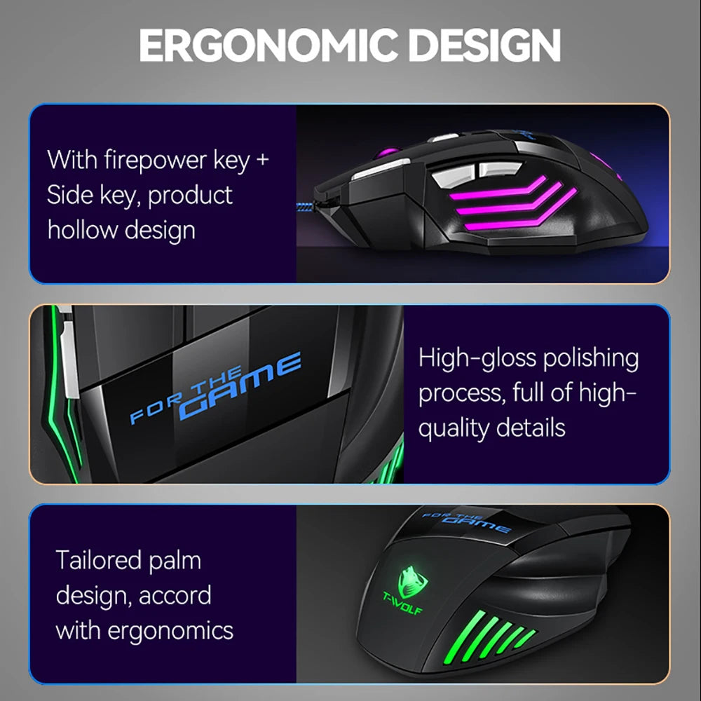 KEBIDUMEI Wired Gaming Mouse 7 Buttons RGB Backlit Mouse Ergonomic USB Mouse 2400 DPI 3 Level DPI For PC Laptop Windows Mac OS