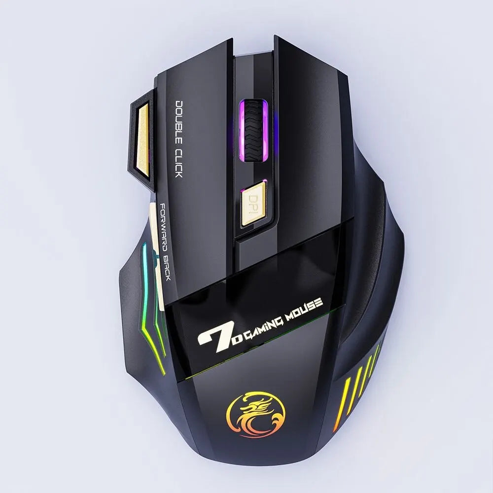 Ratón gaming inalámbrico USB IMICE GW-X7 3200DPI de doble modo, recargable, 7 teclas, 2.4Ghz, silencioso, Bluetooth, LED de respiración de 7 colores