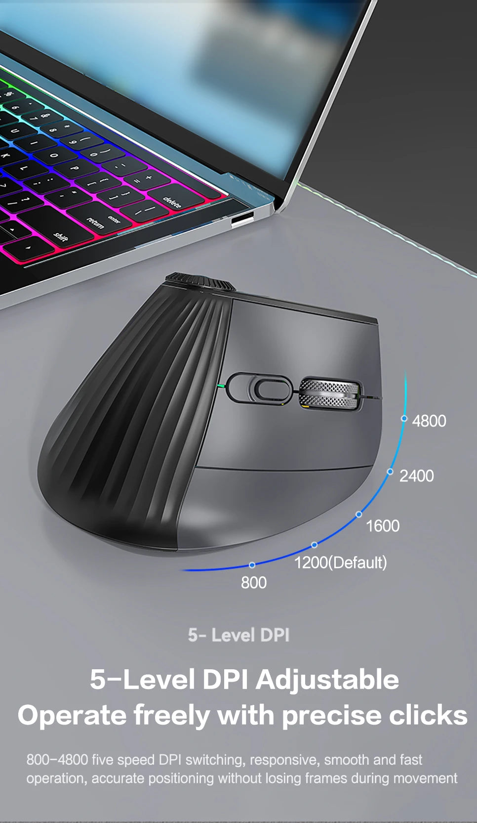 Jomaa RGB Backlit Speed Roller Wireless Vertical Mouse with Function Adjustment Knob Bluetooth USB Ergonomic Mice Slient Click
