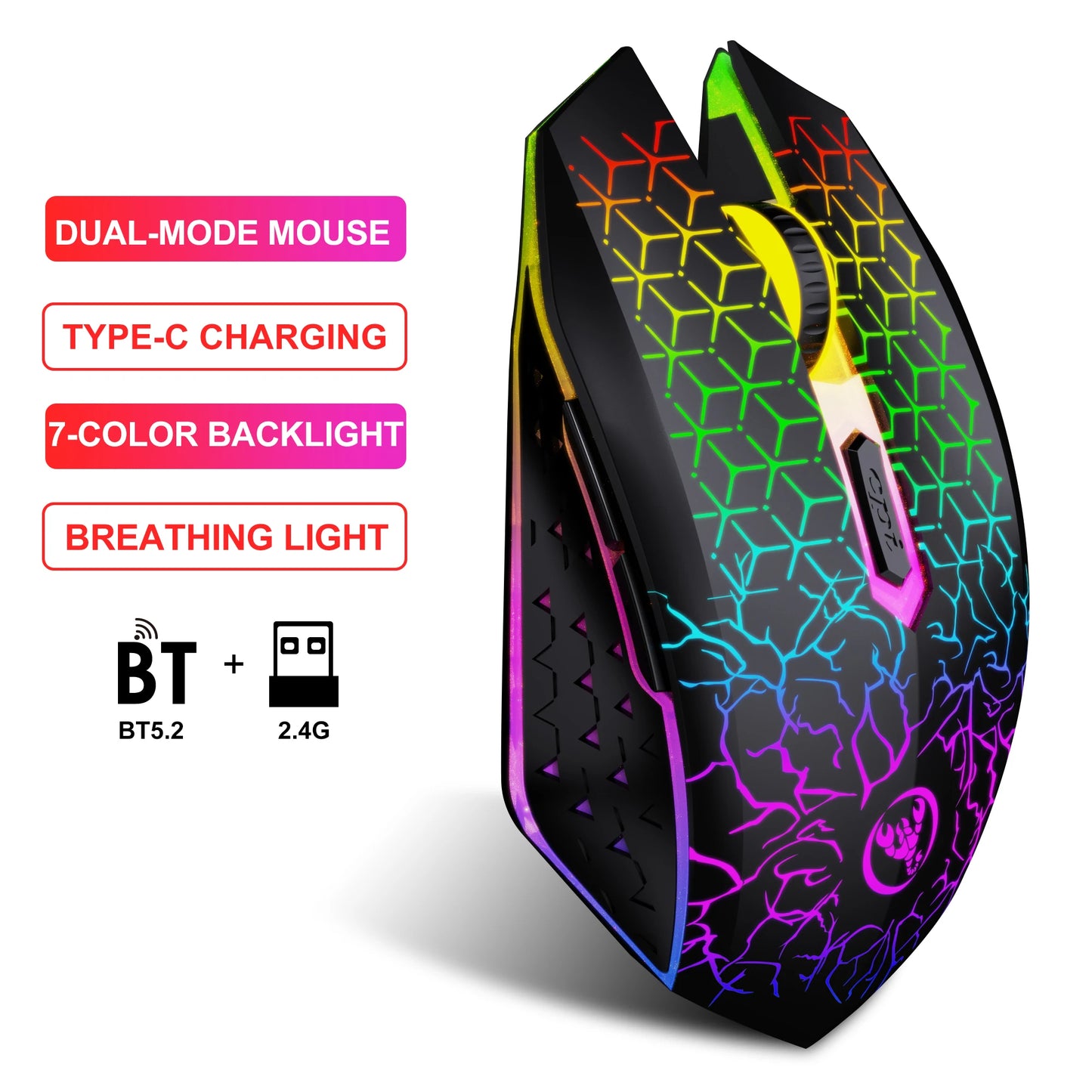 New Arrival Ergonomic 3D Dual Mode RGB Backlit Gaming Mouse 6-Button Rechargeable 500mAh Wireless Mouse Optical Tablet Game