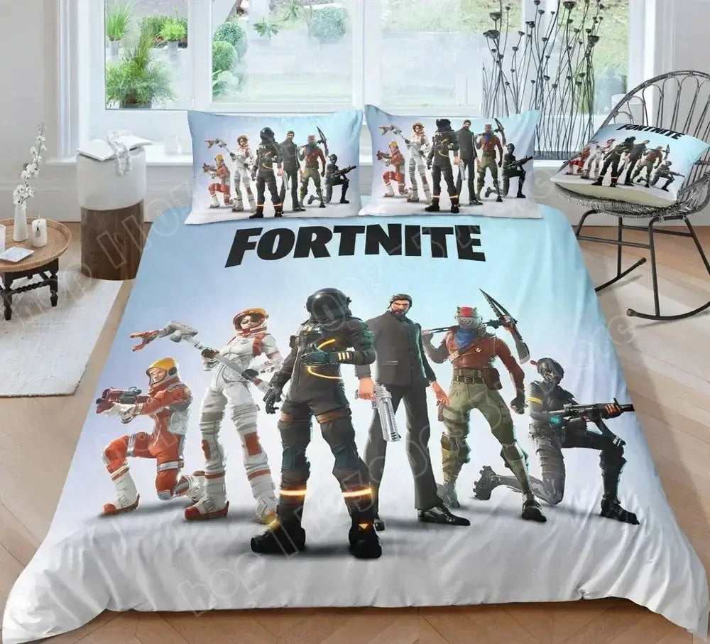 Set copripiumino Fortnite 3 pezzi con stampa 3D, biancheria da letto per camera, gioco anime cartoon, federe, decorazione per la stanza, idee regalo