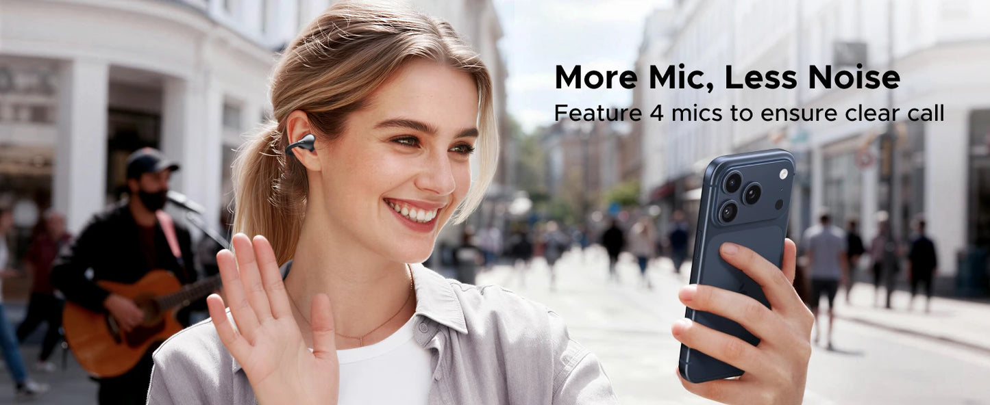 UGREEN ClipBuds Open-Ear Wireless Headphones Bluetooth 6.0 with 4 Mic Clear Call, Earbuds Clip on Earphones 30H Playtime