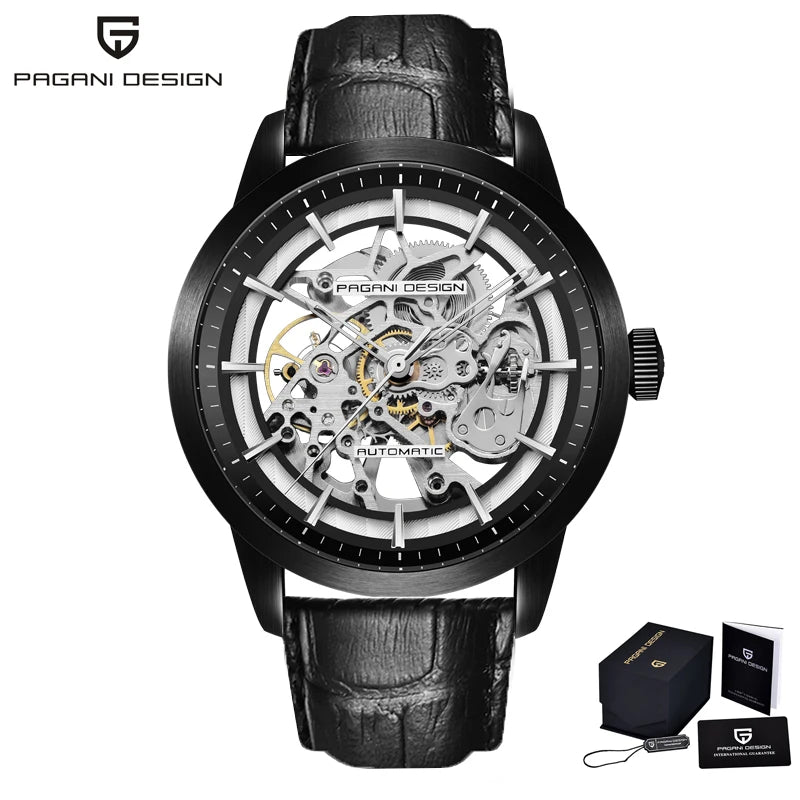 PAGANI DESIGN 2026 New Skeleton Men's Mechanical Watches Top Luxury Automatic Watch Men Blue Leather Waterproof Wrist watch Men