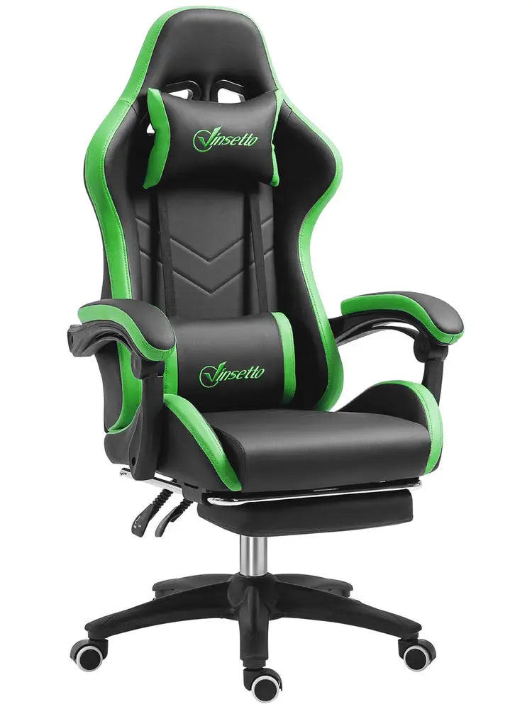Gaming Chair with Adjustable Height and Reclining Backrest, 65X65X121-129 Cm, Black and Green