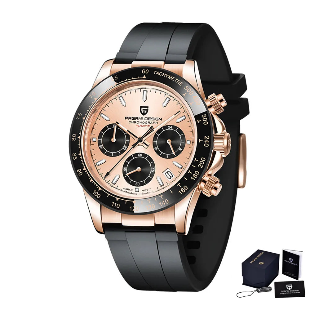 Originale neue PAGANI DESIGN PD-1664 Luxus-Herrenuhr mit japanischem VK63-Quarzwerk, Saphirglas, wasserdichtem Chronographen, Gold