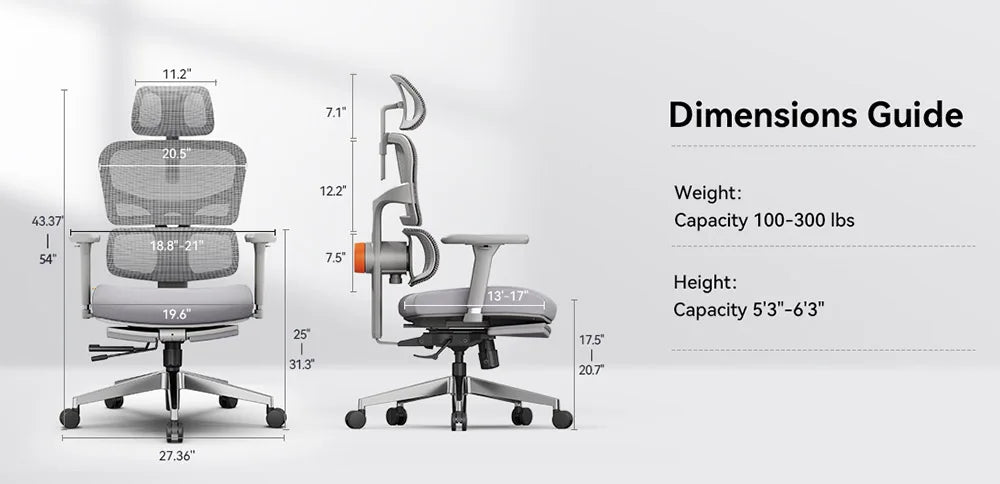 NEWTRAL NT002 Ergonomic Chair, Adaptive Lower Back Support, Adjustable Armrest Headrest Footrest, Gray, Cushioned 4D Armrest