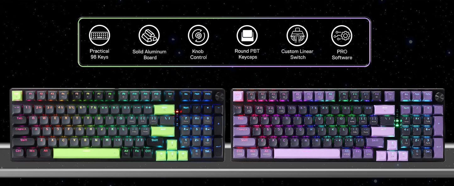 Redragon K740 PRO 98 Keys Wireless RGB Gaming Keyboard, 3-Mode PBT Mechanical Keyboard w/Solid Aluminum Base,
