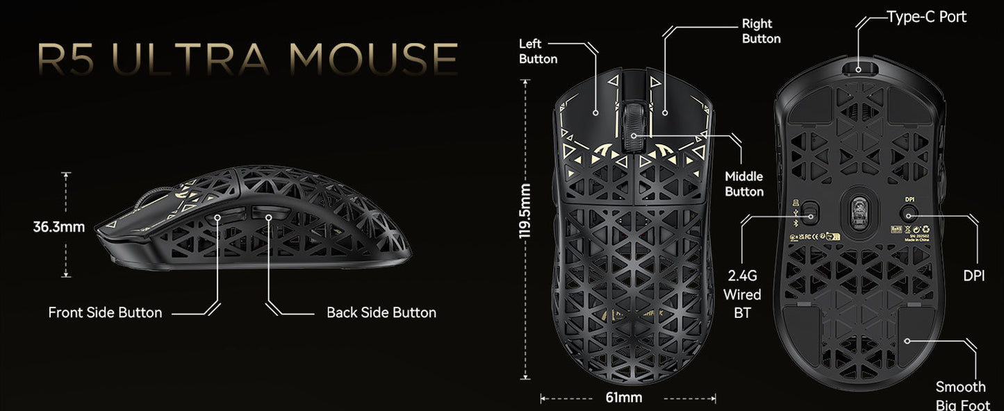 ATTACK SHARK R5 Ultra Carbon Fiber Wireless 8K Gaming Mouse 39g SUPERLIGHT, PixArt PAW3950MAX Gaming Sensor, 8000Hz Wireless Poll