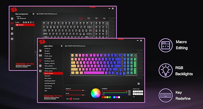 Redragon K740 PRO 98 Keys Wireless RGB Gaming Keyboard, 3-Mode PBT Mechanical Keyboard w/Solid Aluminum Base,