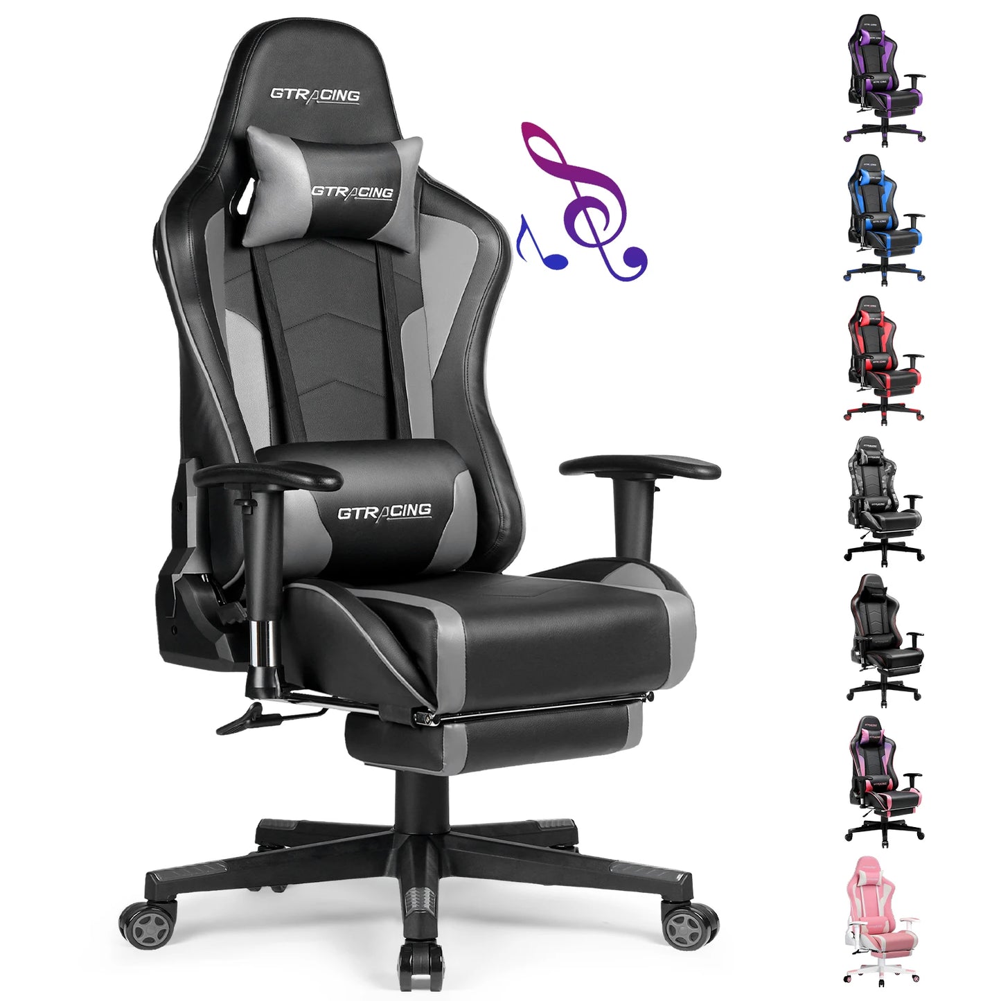 GTPLAYER Gaming chair with Footrests Bluetooth loudspeaker Music chair Ergonomic Computer chair Desk chair