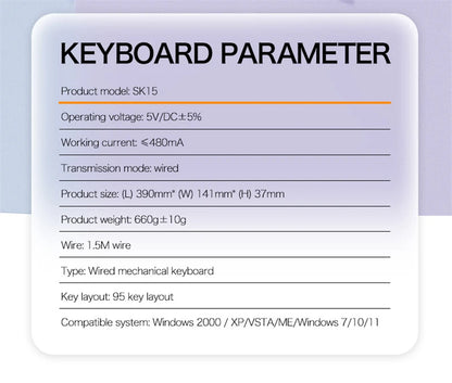 Spanish Mechanical Keyboard Spanish Russian Arabic Korean Thai Gaming Keyboard 95 Key Layout Backlight Type C With Numpad SK15