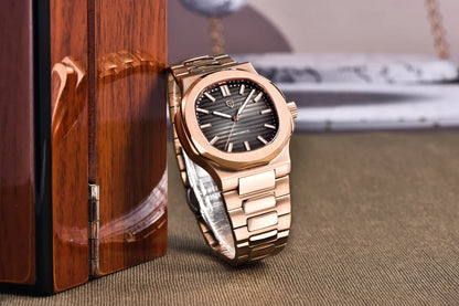 New man DESIGN Automatic luxury Pugani Mechanical Watch With glasses anti-Reflective Sapphire Light needles, man sport Watch, Local Delivery