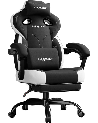 LUCK RACER Gaming chair, Connected Armrests Office Chair, Memory Foam Cushion, 90-155 ° Incline Angle and Footrest