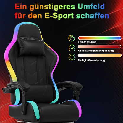 Devoko fabric gaming chair with LED lighting Comfortable ergonomic design with footrest and height adjustable headrest
