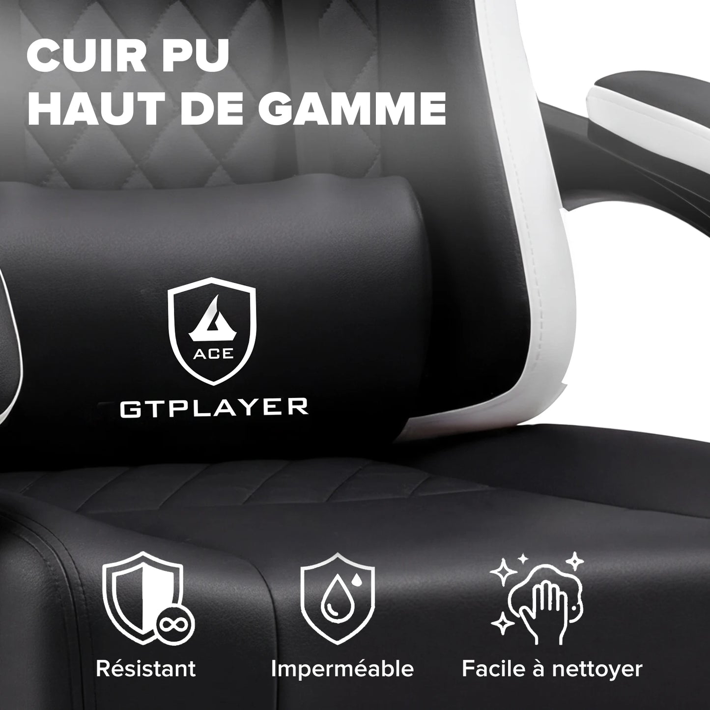 GTPLAYER Ergonomic Gaming Chair with Footrest, Faux Leather Gaming Chair, Spring Cushion Seat, Adjustable Armrests, 150KG Desk Chair