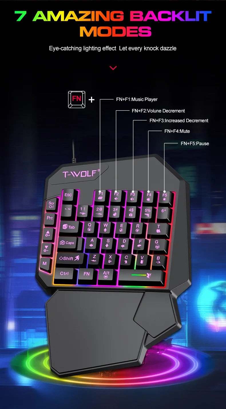 Kit Mobilador Gamer Kit Gaming Keyboard Mouse Mobile Games Converter 3 In 1 Combo One Hand Keyboard for PUBG Mobile Games TF900
