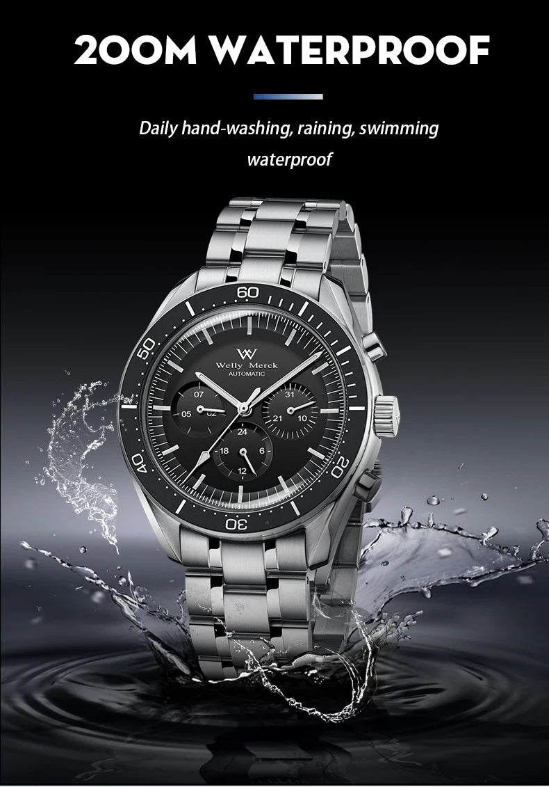 WM Watch Automatic Mechanical Watch 200M Waterproof Casual Classic Business Welly Merck Men Watches 170M-WM