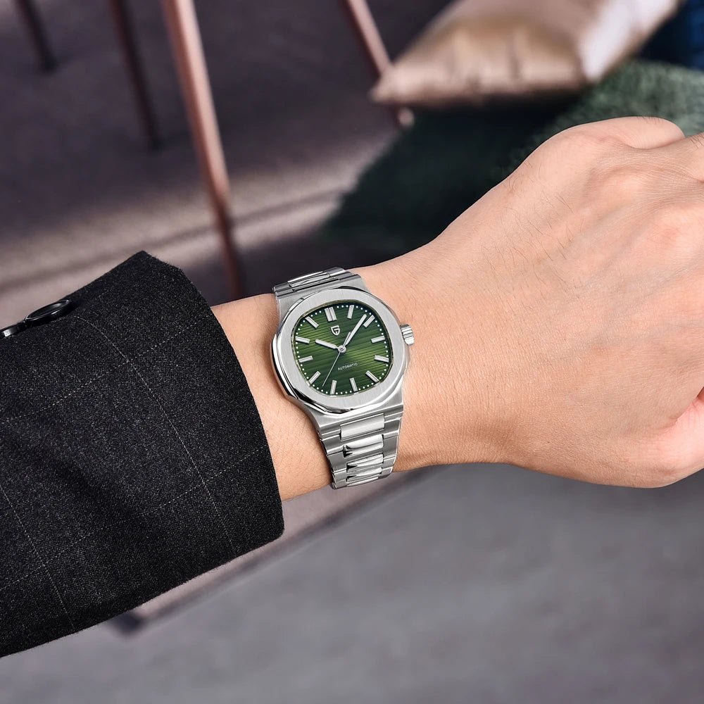 New man DESIGN Automatic luxury Pugani Mechanical Watch With glasses anti-Reflective Sapphire Light needles, man sport Watch, Local Delivery