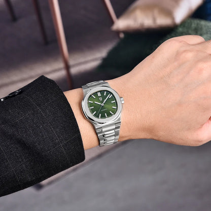 New man DESIGN Automatic luxury Pugani Mechanical Watch With glasses anti-Reflective Sapphire Light needles, man sport Watch, Local Delivery