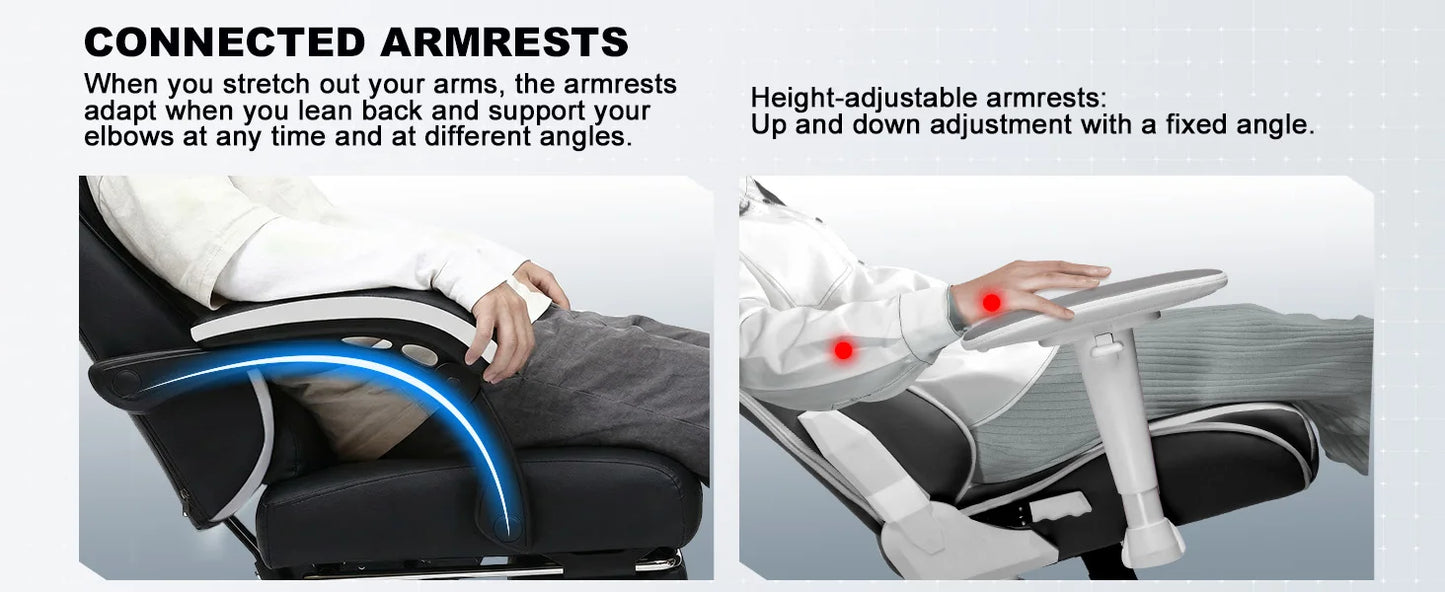 GTPLAYER Ergonomic Gaming Chair with Footrest, Faux Leather Gaming Chair, Spring Cushion Seat, Adjustable Armrests, 150KG Desk Chair