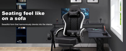 GTPLAYER Ergonomic Gaming Chair with Footrest, Faux Leather Gaming Chair, Spring Cushion Seat, Adjustable Armrests, 150KG Desk Chair