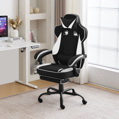 WOLTU Swivel Gaming Chair with Pocket Spring Cushion Ergonomic Office Chair Wide Seat Footrest Rotatable Computer Armchair