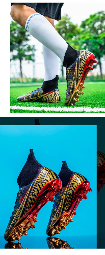 Men's Football Shoes Professional Gold Plated FG Soccer Cleats High Performance Sports Sneakers for Artificial Grass Competitive