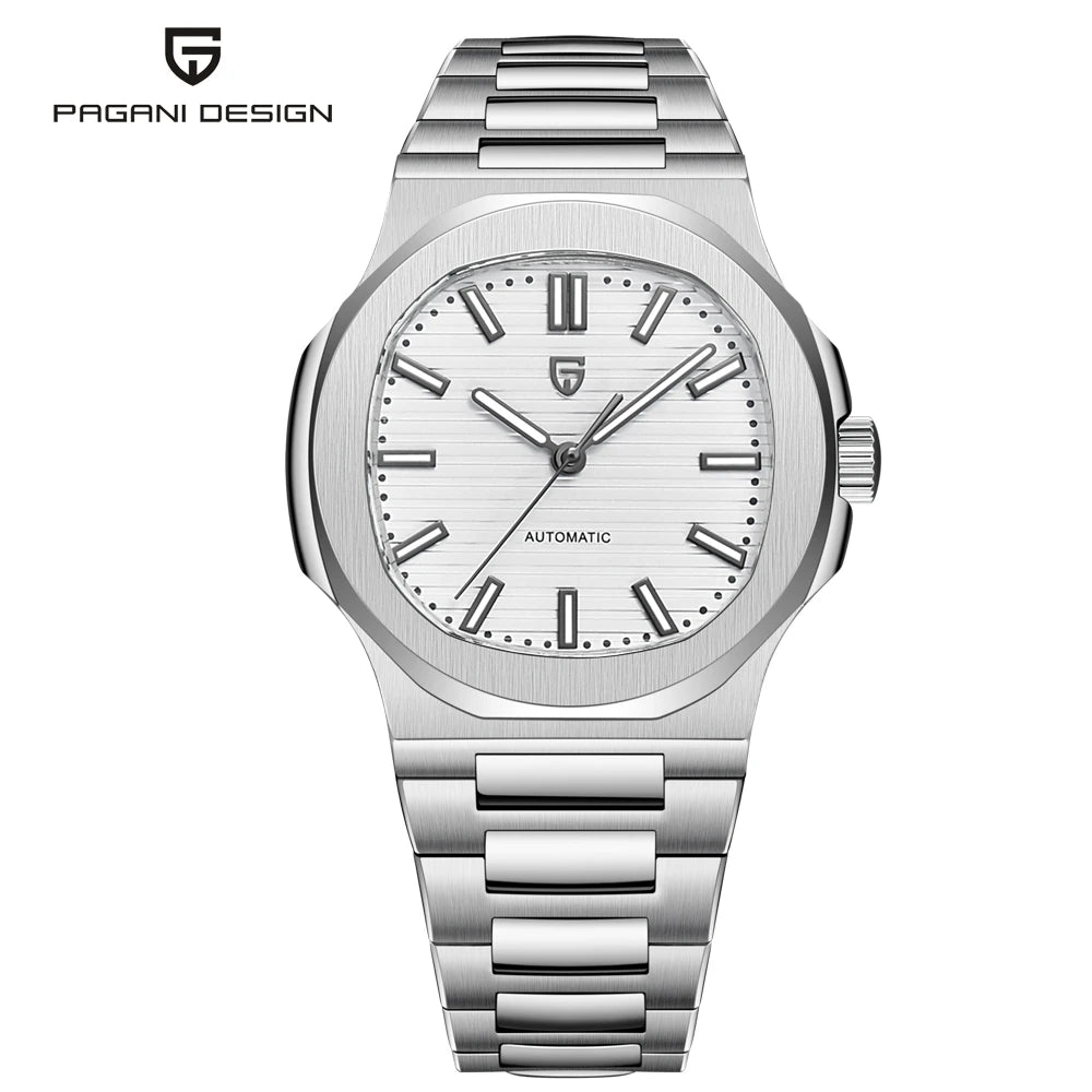New man DESIGN Automatic luxury Pugani Mechanical Watch With glasses anti-Reflective Sapphire Light needles, man sport Watch, Local Delivery