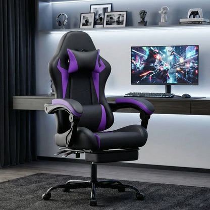 Gaming Stuhl Ergonomisch Gaming Chair mit Lendenkissen und Kopfstütze, Gamer Stuhl Höhenverstellbar, Pc Stuhl für Erwachsene Mäd
