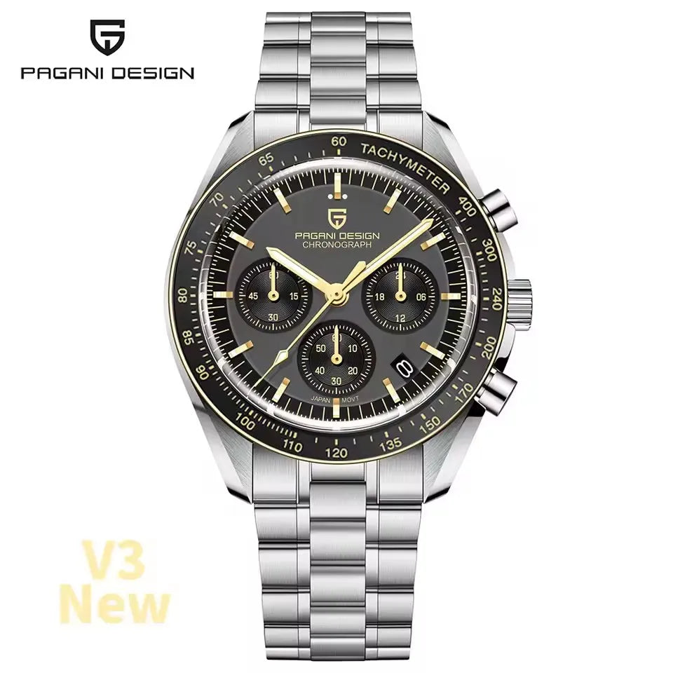 2026 New PAGANI DESIGN V6 Moon Mens Watch Speed Sports Chronograph Quartz Watch Men AR Sapphire Ceramic Bezel safe Clock