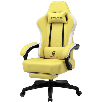 GTPLAYER Ergonomic Gaming Chair with Footrest, Faux Leather Gaming Chair, Spring Cushion Seat, Adjustable Armrests, 150KG Desk Chair