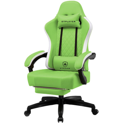 GTPLAYER Ergonomic Gaming Chair with Footrest, Faux Leather Gaming Chair, Spring Cushion Seat, Adjustable Armrests, 150KG Desk Chair