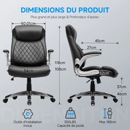 COMHOMA office chair Ergonomic desk chair with folding armrests with high backrest, scratch resistant leather