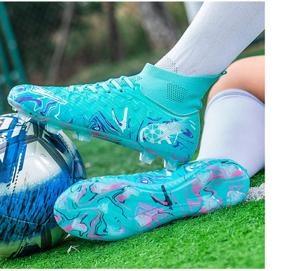 ro Performance HighCut Soccer Boots FG TF Studs Breathable Lightweight Cleats for Outdoor Grass and Turf Training Matches