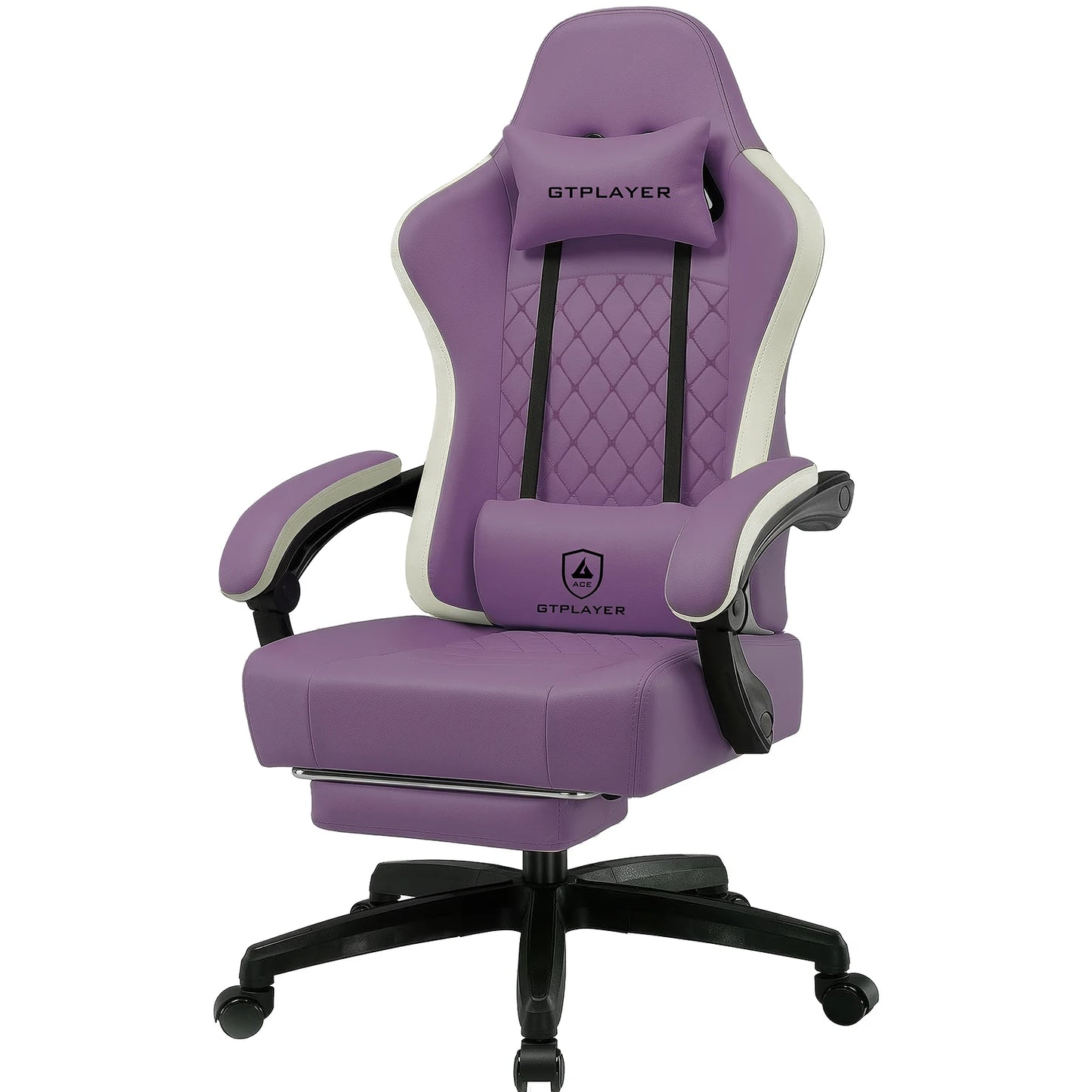 GTPLAYER Ergonomic Gaming Chair with Footrest, Faux Leather Gaming Chair, Spring Cushion Seat, Adjustable Armrests, 150KG Desk Chair