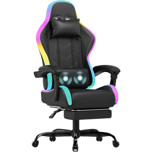 Devoko fabric gaming chair with LED lighting Comfortable ergonomic design with footrest and height adjustable headrest