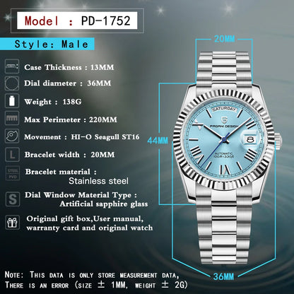 Men's watches PAGANI DESIGN New D36 Date, luxury top-end automatic mechanical Watch, Men's Watch with AR Sapphire glasses, 10 bar waterproof