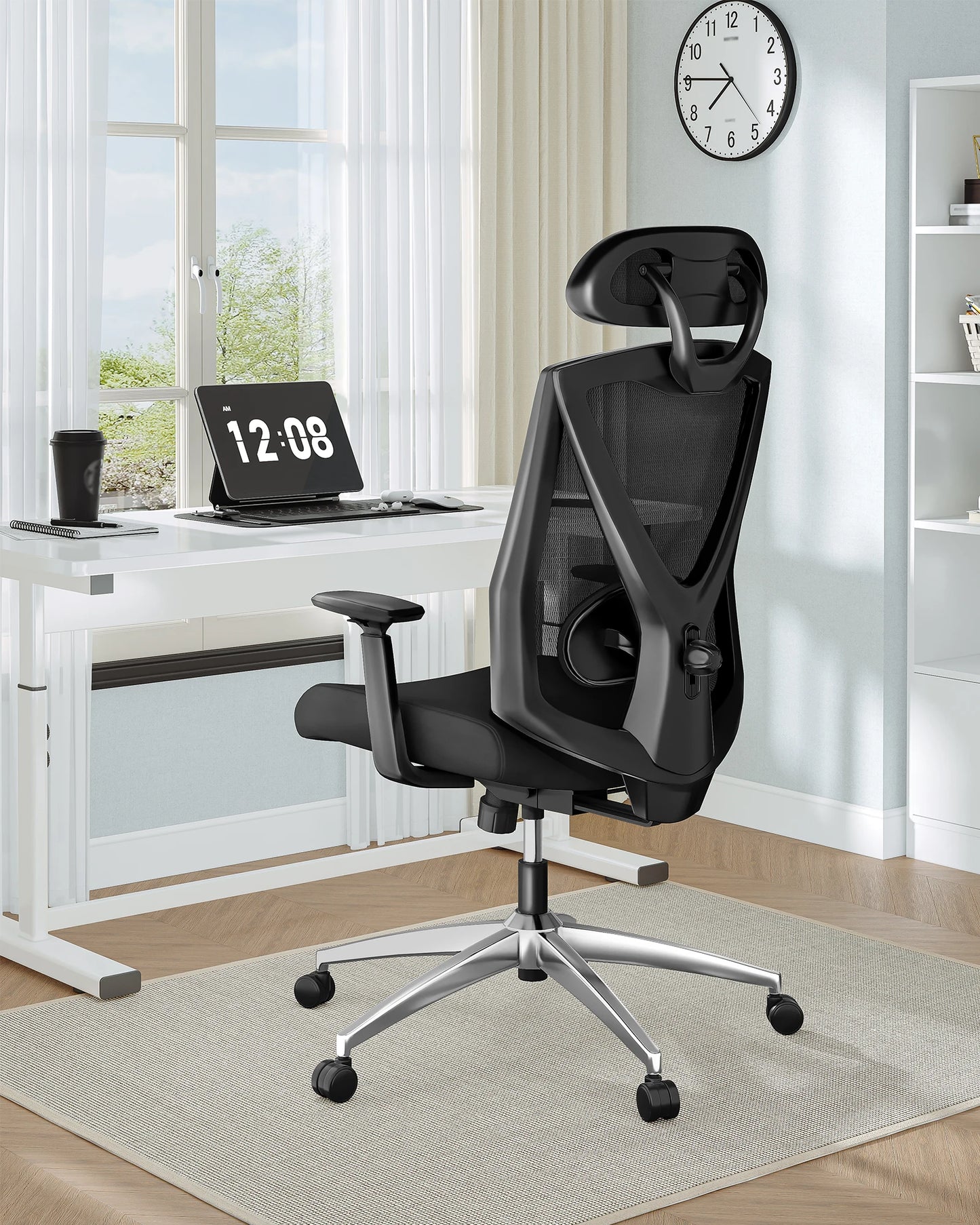 1 Black Ergonomic Office Chair,Computer Chair,Swivel Chair with Adjustable Lumbar Support,Headrest and Armrest,Height Adjustment