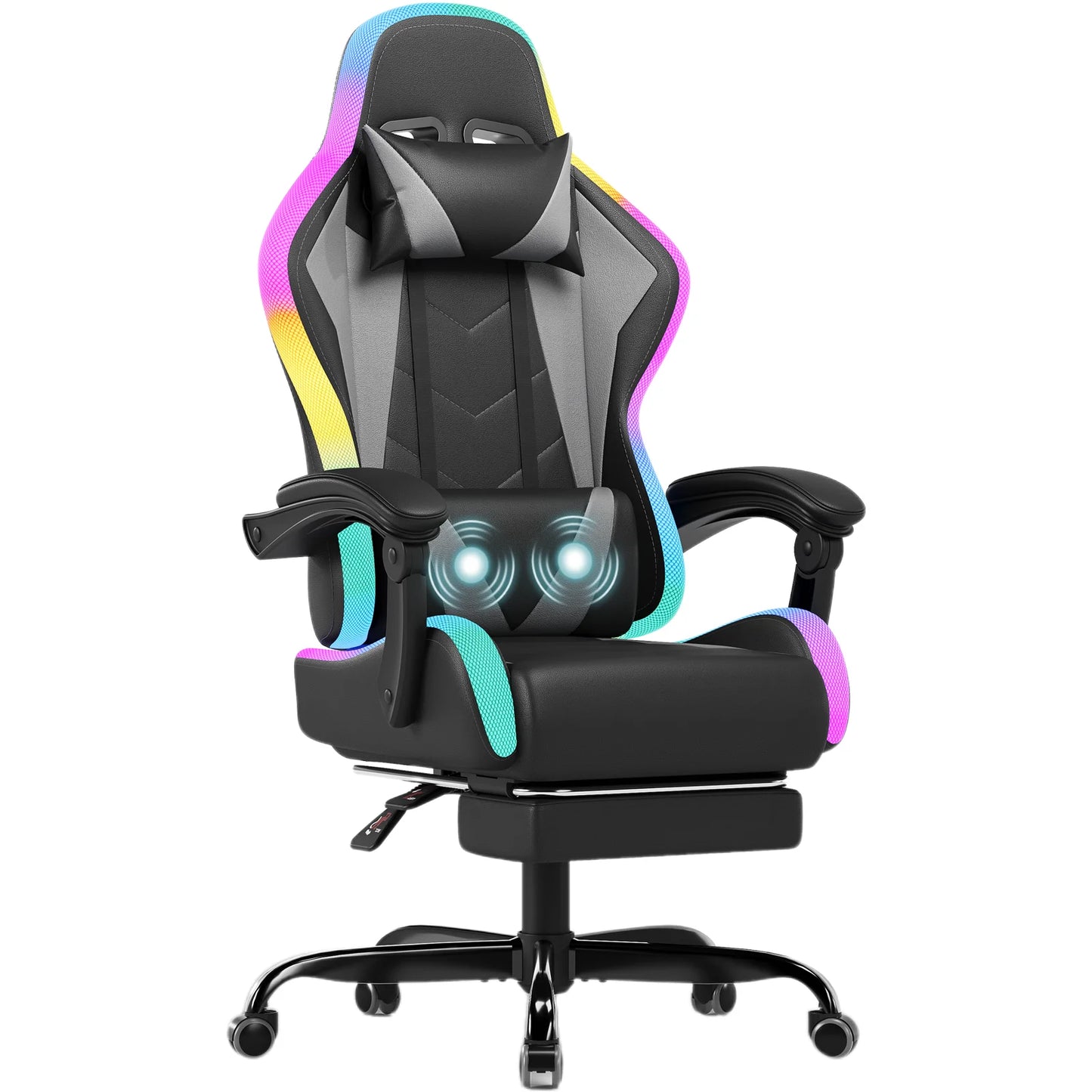 Devoko fabric gaming chair with LED lighting Comfortable ergonomic design with footrest and height adjustable headrest