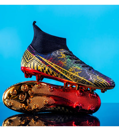 Men's Football Shoes Professional Gold Plated FG Soccer Cleats High Performance Sports Sneakers for Artificial Grass Competitive
