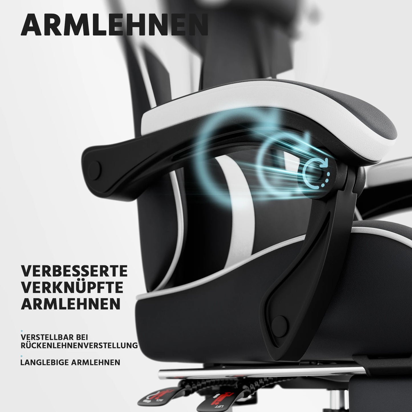 Black & White Gaming Chair, Ergonomic PU Leather Computer Chair with Footrest, Adjustable Swivel Office Chair with Lumbar Support & Headrest, Breathable High-Back Chair for Gaming & Work