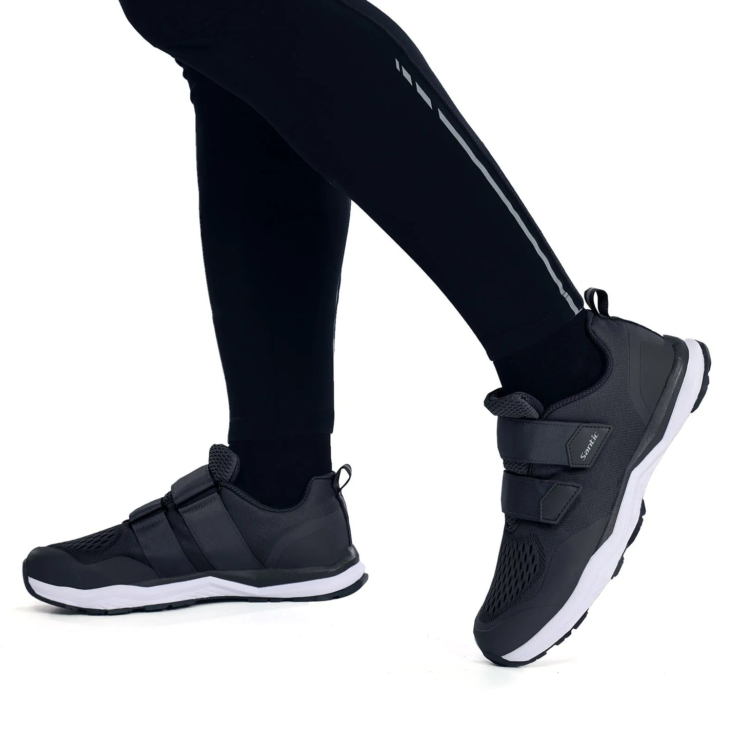 Santic Cycling Shoes Multi-purpose Running SPD Indoor Leisure Shoes Rubber Sole Hook Loop Design 3D Mesh Fabric Sneakers Unisex