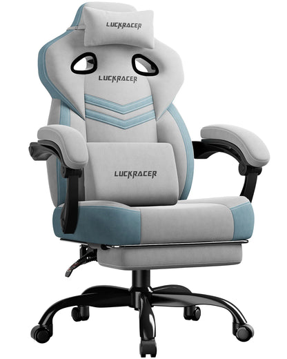 LUCK RACER Gaming chair, Connected Armrests Office Chair, Memory Foam Cushion, 90-155 ° Incline Angle and Footrest