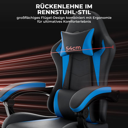 Black & Blue PU Leather Gaming Chair, Ergonomic Racing Style Computer Chair with Footrest, Height Adjustable Swivel Office Chair with Lumbar Support & Headrest for Adults, Boys and Girls